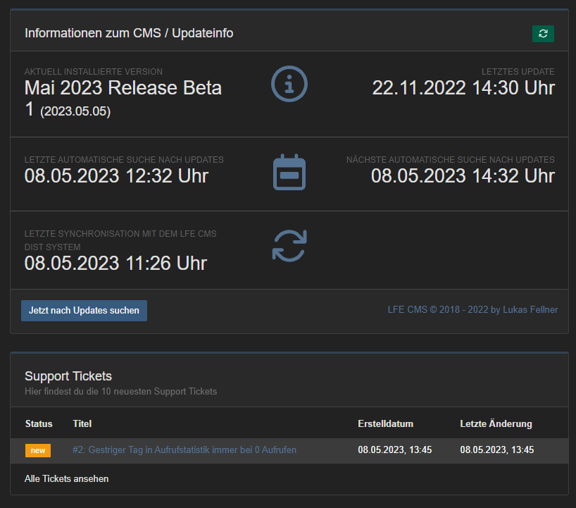 Ticket System - Dashboard